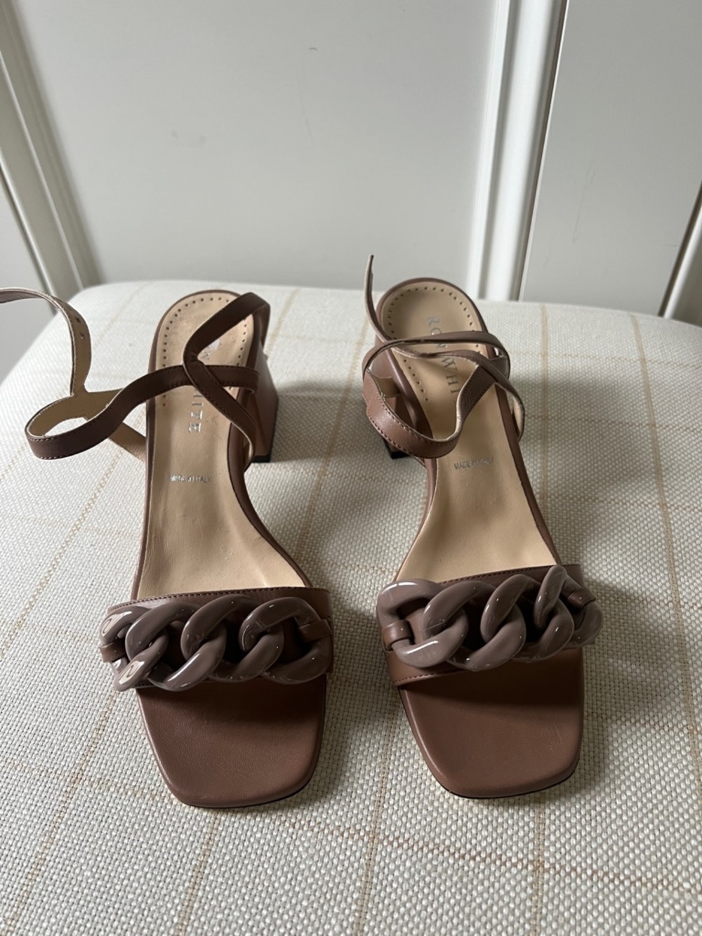 Ron White never worn Brown Chain-Detail Block Heel Sandals